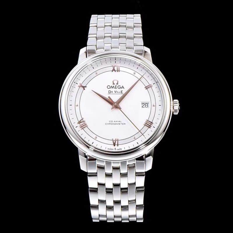 Omega Dafydd Business Series Men’s Ultra-Thin Mechanical Watch in White Steel with Rose-Gold Scale and White-Gold Display
