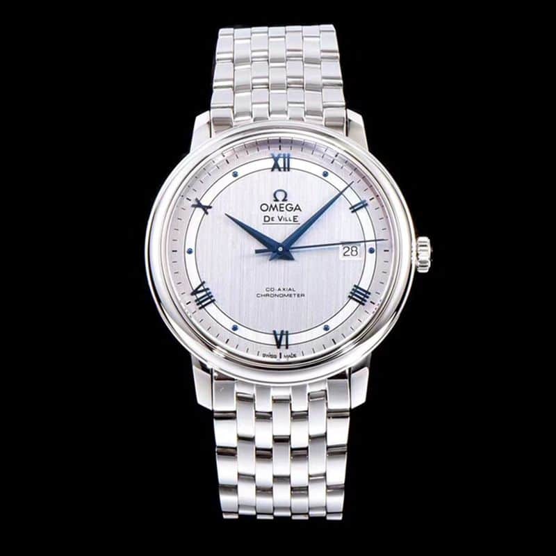 Omega De Ville Men’s Ultra-Thin Mechanical Watch, White Steel Case, Clean White Dial, Premium Top-Tier Quality Track Detail