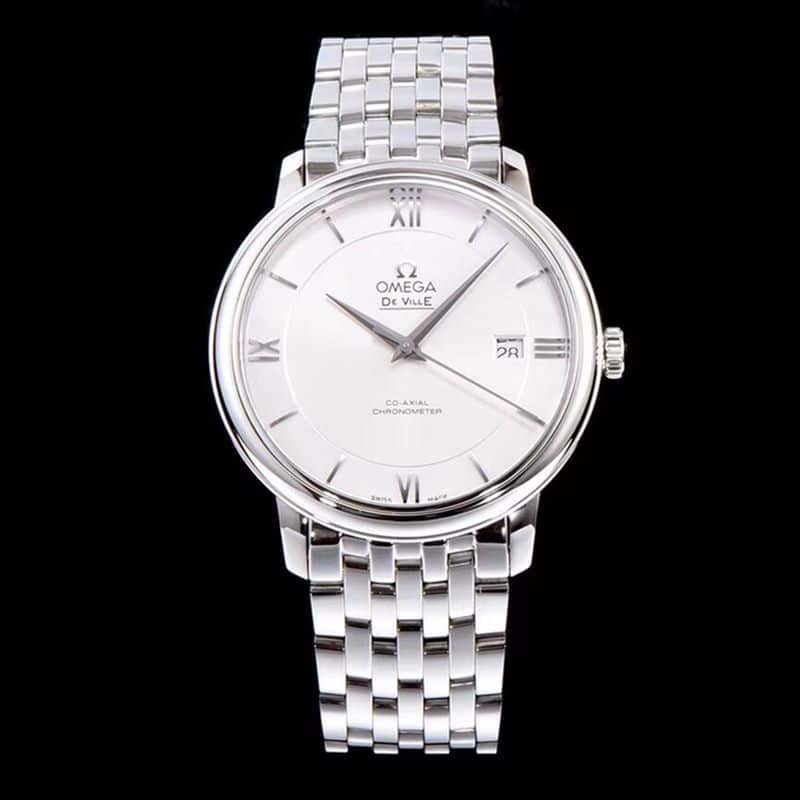 Omega De Ville Men's Ultra-Thin Mechanical Watch in White Steel, White Dial, 39.5mm, 316L Stainless Steel