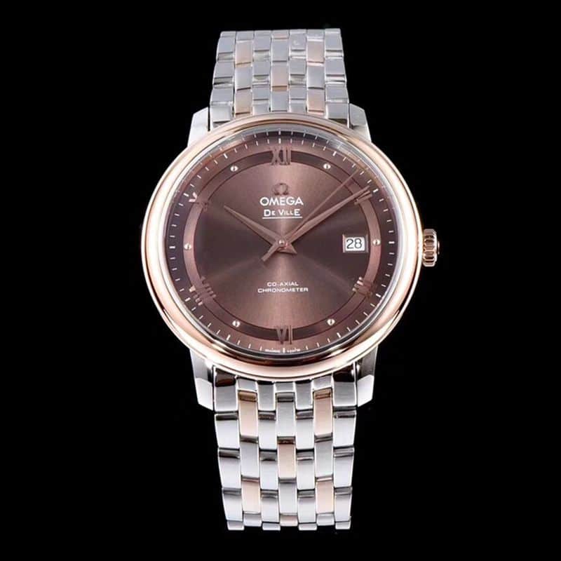 Omega De Ville Series Men's Super Clone Mechanical Ultra-Thin 39.5mm Watch, Rose Gold 316L Stainless Steel Band, Coffee Dial