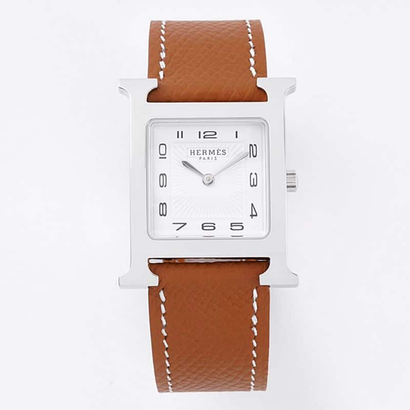 Faux Hermes women's watches top quality HeureH series quartz square fashion watches brown strap white disk