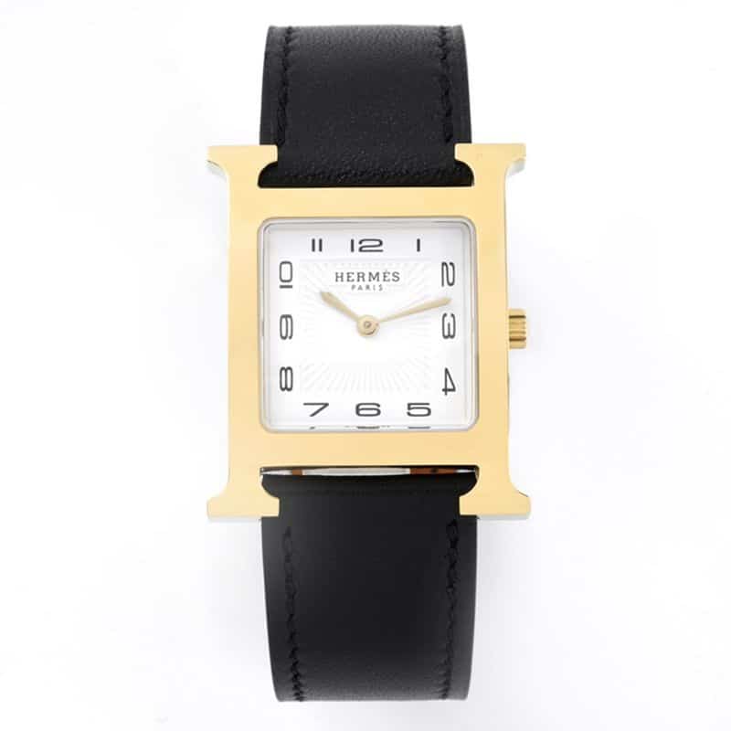 BV Factory Hermès Heure H Series Women’s Quartz Watch with Sandblasted White Dial & Italian Leather Strap