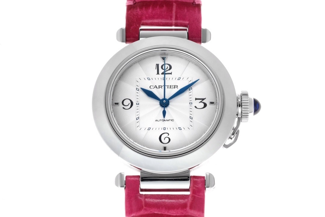 Cartier Pasha Women’s Automatic Mechanical Watch with White Dial, Premium Titanium Grain Leather Belt and Quick Switch System