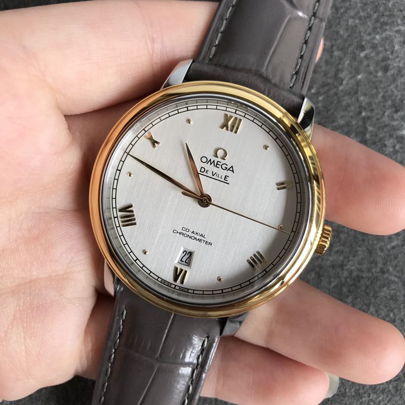 Omega Diefei Series Men’s White Dial Gold-Edged Leather Strap Mechanical Watch - TW New Release with Latest Brushed Dial Technology