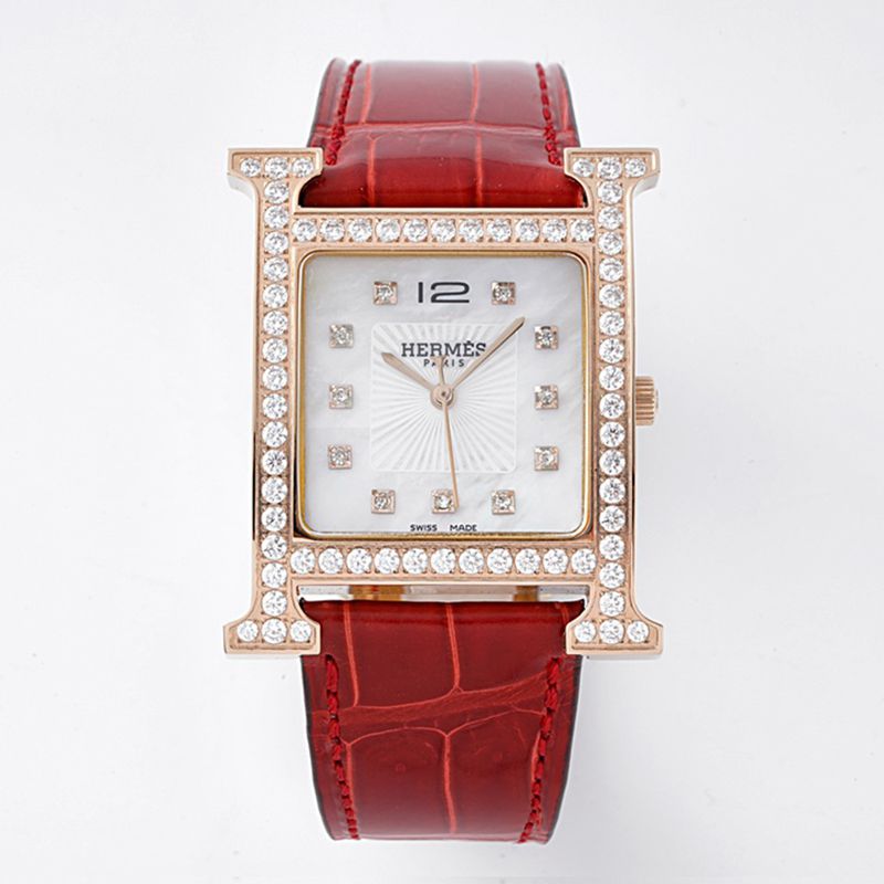 BV Factory Hermes Heure H Big Three Hands Women’s Quartz Rose Gold Watch with Mother-of-Pearl Dial and Sapphire Crystal