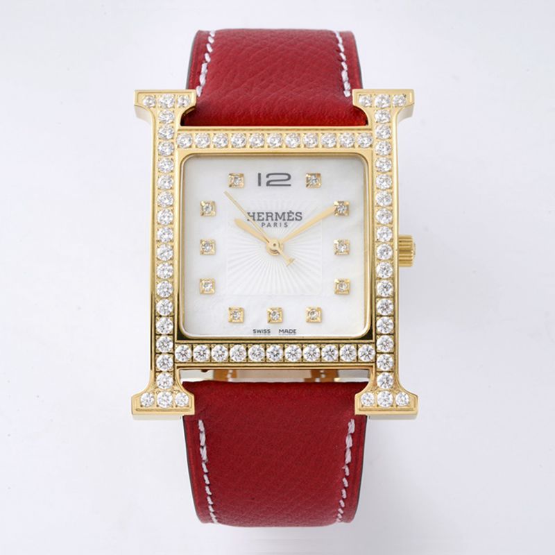 Hermes HeureH Big Three Hands Ladies Belt White Dial Gold Watch Super Clone Collectwith Mother-of-Pearl Dial - BV Factory