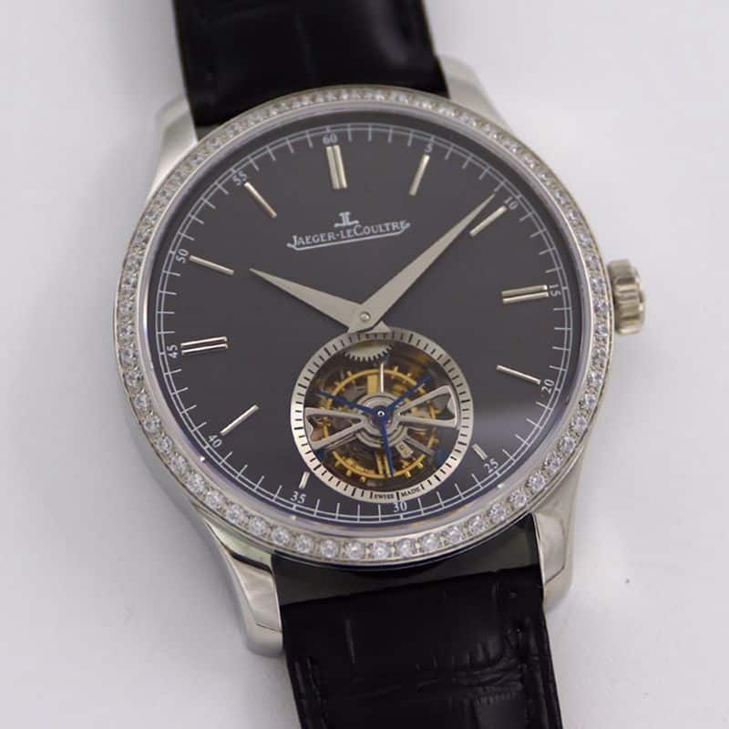 Jaeger-LeCoultre Master 1662451 Series Men’s Super Clone Real Tourbillon Watch, Diamond-Set Black Dial, Sapphire Crystal