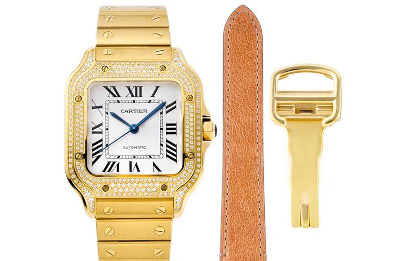 Cartier Santos de Cartier Women’s Steel Diamond Watch, White Dial Gold Wristwatch, BV Factory Top Super Clone Quality