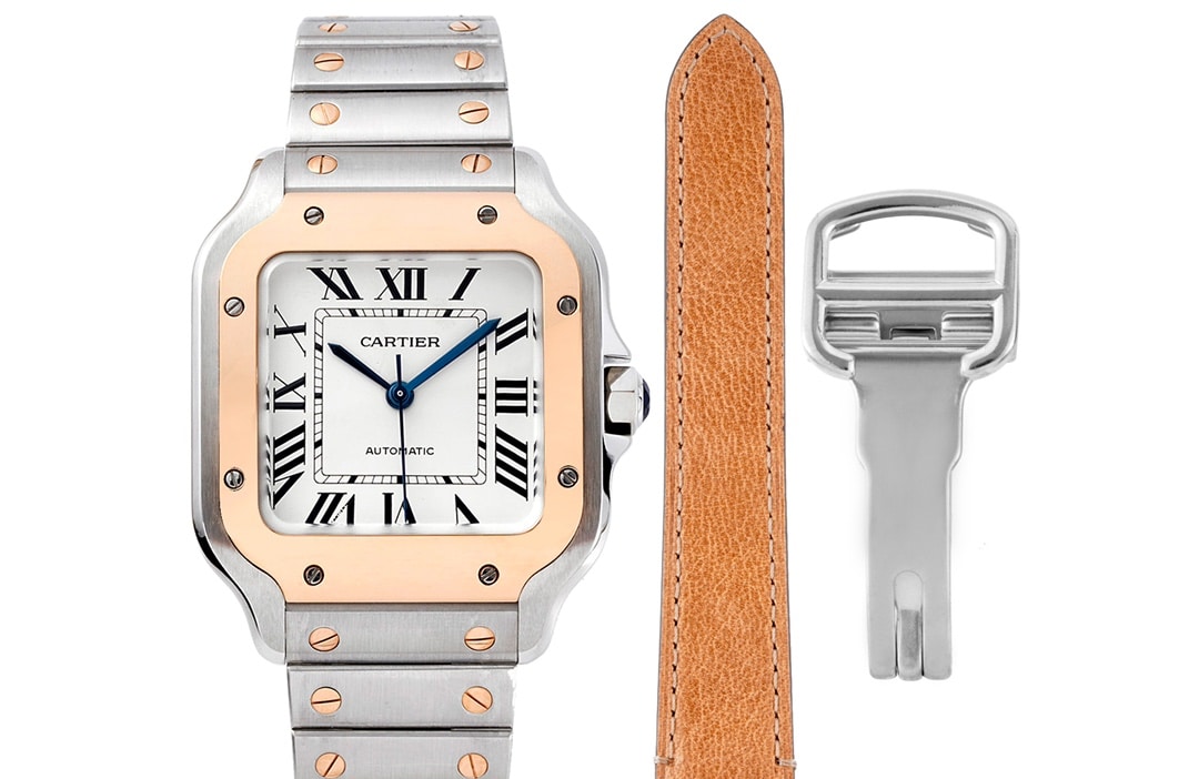 Cartier Santos Ladies Steel Bracelet White Dial in Rose Gold, Super Clone BV Highest Version with Sunray Effect Dial