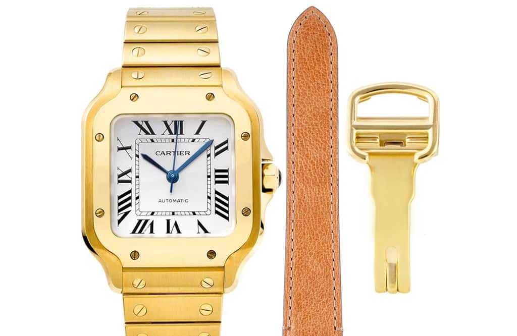 Cartier Santos Series Women’s Super Clone Watch with Gold Case, 316 Stainless Steel Bracelet, White Sunray Dial and Sapphire Crystal