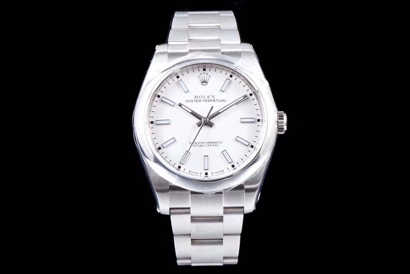 Rolex Oyster Perpetual 39mm Rolex Men's Mechanical White Dial 39mm Steel Bracelet Super Clone Watch with 904L Steel and 3132 Movement