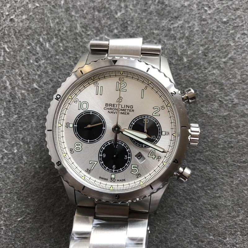 Best Super Clone Breitling Pilot 8 Series Men’s Stainless Steel Bracelet Gray Dial Watch with 7750 Movement