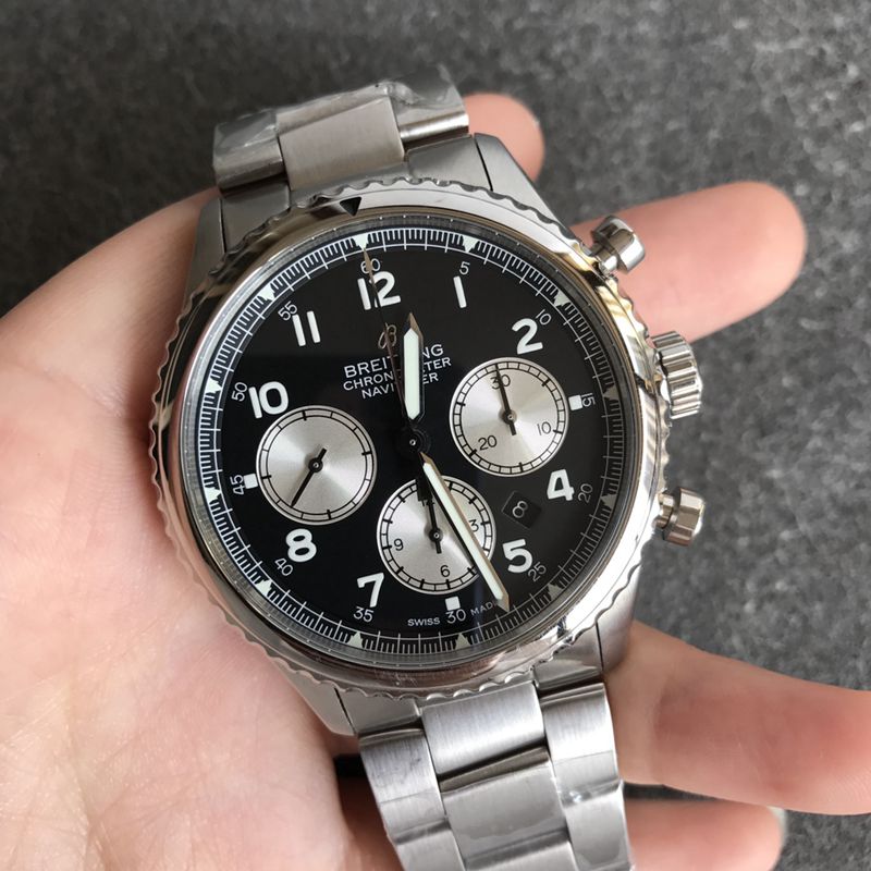 Breitling Breitling Pilot 8 Series Steel Strap Men’s Watch, 7750 Movement, Black Dial