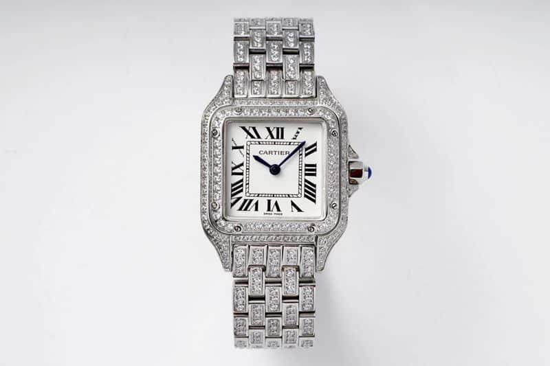 Top-Tier Cartier Panthère Diamond-Paved Women’s Steel Mechanical Watch with White Dial