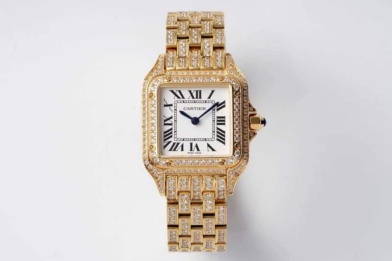 Cartier Panthère de Full Diamond Cheetah Women’s Yellow Gold Mechanical Watch with Steel Strap for Elegant Ladies