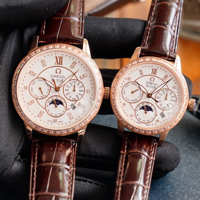 Reloj de pareja con calendario perpetuo y cronógrafo con complicaciones Omega y movimiento multifunción 9100 importado