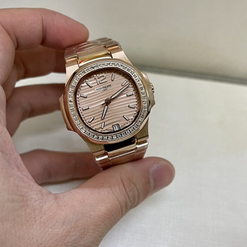 Patek Philippe Nautilus Women's 35mm Rose Gold Diamond-Set Sporty Elegant Super Clone Steel Strap 7118/1200R-010
