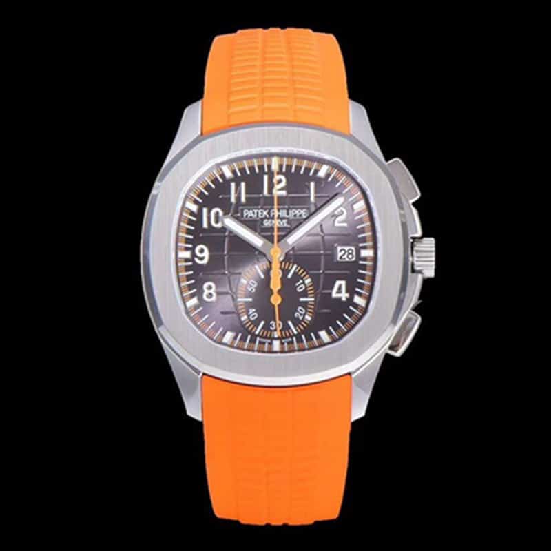 OM Factory Patek Philippe Patek Philippe AQUANAUT 1:1 Super Clone Men's Sporting Chronograph Watch with Black Dial Orange Rubber
