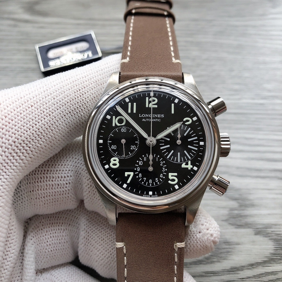 Premium Longines Men's Black Steel Chronograph Timepiece with Self-Winding Mechanical Movement