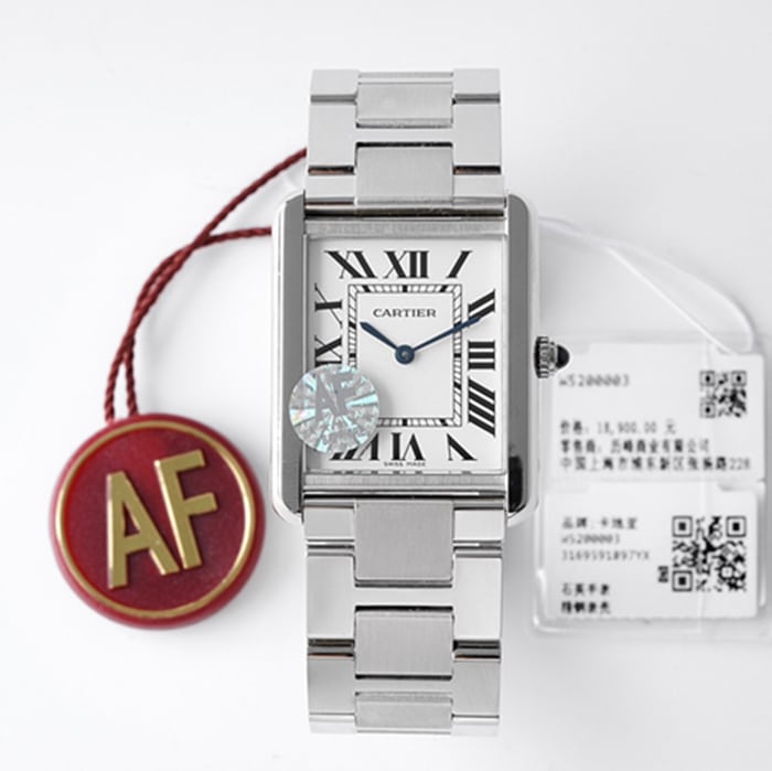 Cartier Women’s White Dial Tank Series Replica Watch, Steel Bracelet, Quartz Medium Tank Solo, 1:1 AF Premium Replica