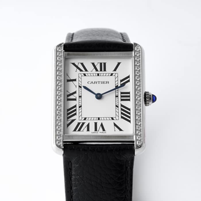 Cartier Women’s White Dial Medium Tank Solo Quartz Watch with Sapphire Crystal and TOGO Leather Strap