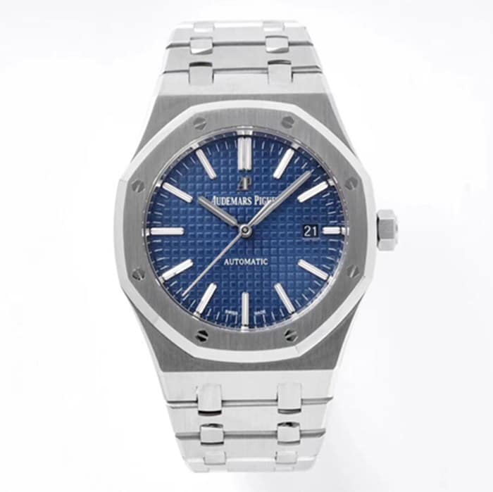 Top Replica Audemars Piguet Men's Blue Dial Royal Oak Mechanical Steel Bracelet Watch 9.8mm ZF Version