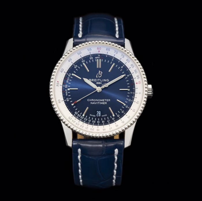Breitling V7 Factory Reloj de pulsera de acero inoxidable con cronógrafo de aviación y esfera azul para hombre, serie 1, con exquisita artesanía