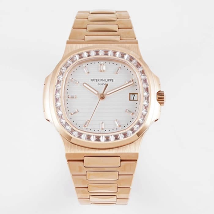 PPF PPF Patek Philippe Patek Philippe PPF Patek Philippe Sports Elegant Nautilus Rose Gold Diamond Dial Stainless Steel Strap 1:1 Super Clone Men's