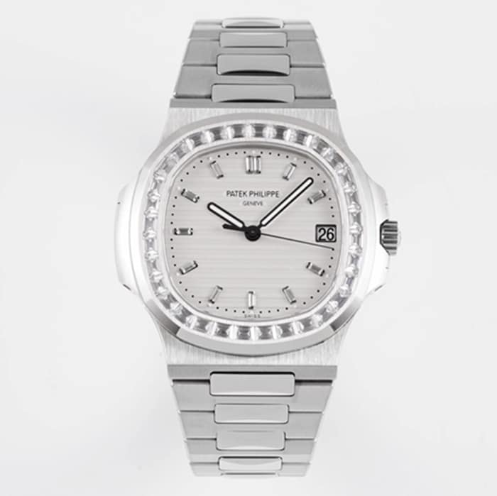 PPF Patek Philippe Nautilus Men’s Sporty Elegance Super Clone Watch with White Dial and Diamond Bezel