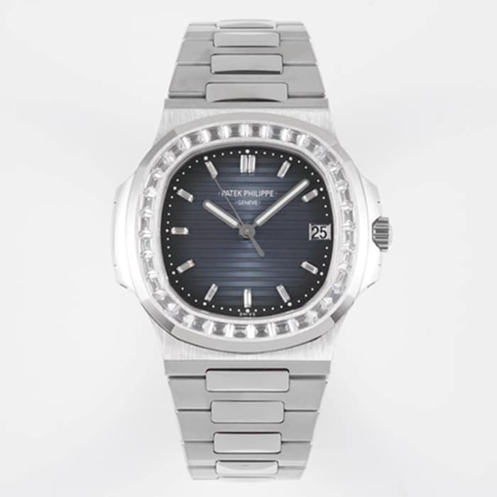 PPF Patek Philippe Nautilus Men's Athletic Refinement Blue Sunburst Dial Diamond-Set Steel Bracelet 1:1 Super Clone