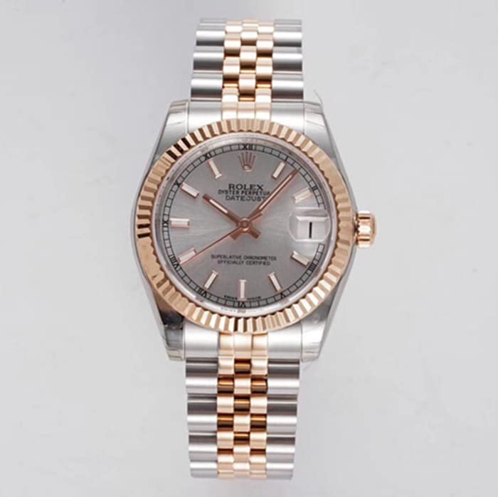 Premium Super Clone Rolex 31mm Rolex 31mm Men’s Elegant Gray Plate Oyster Perpetual Logbook Steel Strap Watch with Constant Elegance