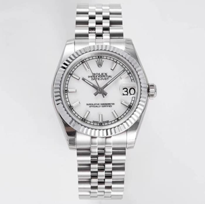 Premium CollectRolex 31mm Men’s White Dial Oyster Perpetual Logbook Steel Bracelet Watch with Scratch-Resistant Crystal