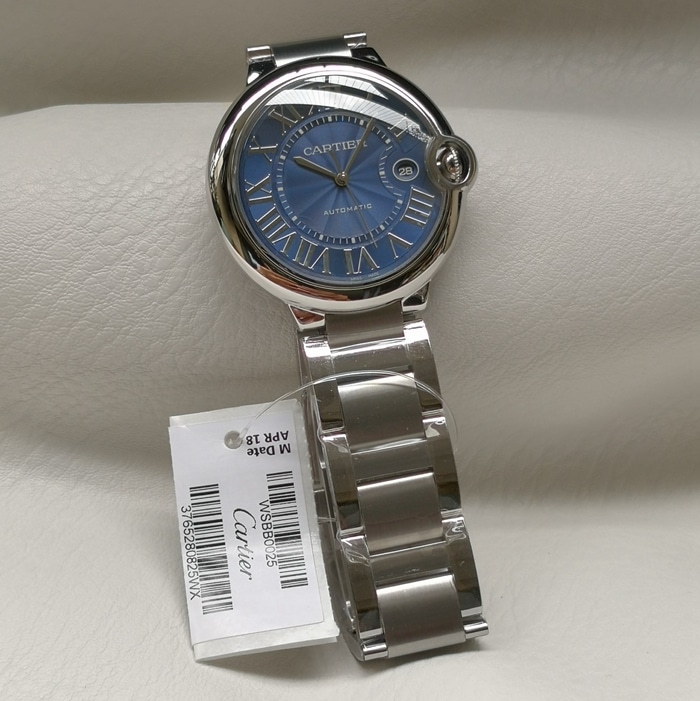 Reloj de pulsera de acero de la colección Ballon Bleu con esfera azul de Cartier para hombre de alta calidad