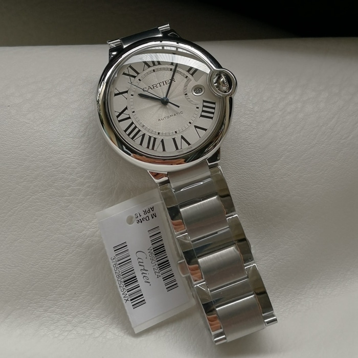 Reloj réplica premium Cartier Ballon Bleu de acero inoxidable para hombre con esfera blanca y pulsera de acero