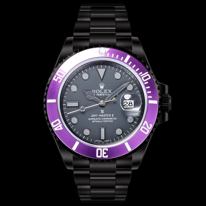 Reloj con correa de acero serie Aqua Ghost con placa negra para hombre - Estilo Rolex Submariner modificado BLAKEN Premium