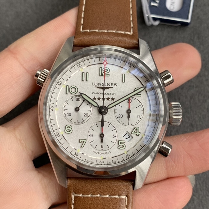 top-tier Collectwatch Longines men's white dial pioneer series leather strap watch front view