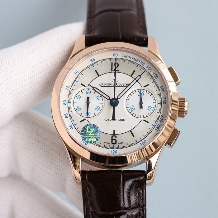Premium Jaeger-LeCoultre Men's Rose Gold White Disk Master Series Fully Automatic Mechanical Timepiece with Sapphire Crystal
