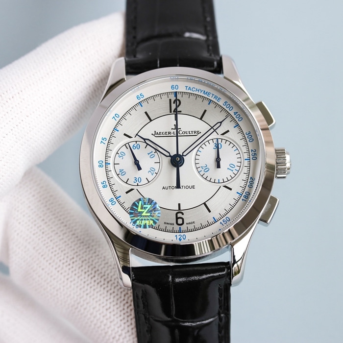 Jaeger-LeCoultre Master Series men's white dial fully automatic mechanical chronograph replica with sapphire crystal