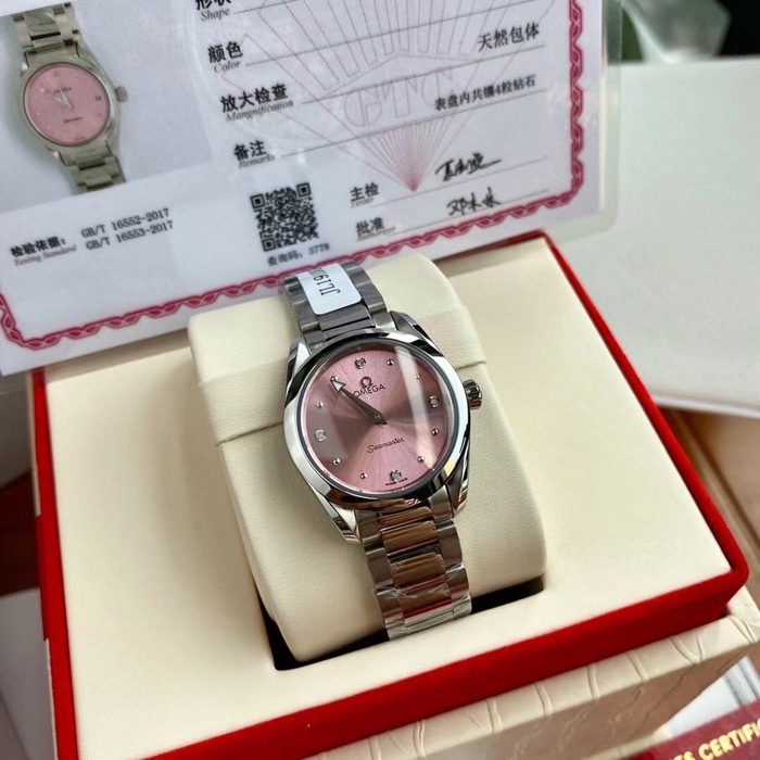 Las mejores réplicas de relojes Reloj Omega Seamaster con correa de acero y placa rosa para mujer