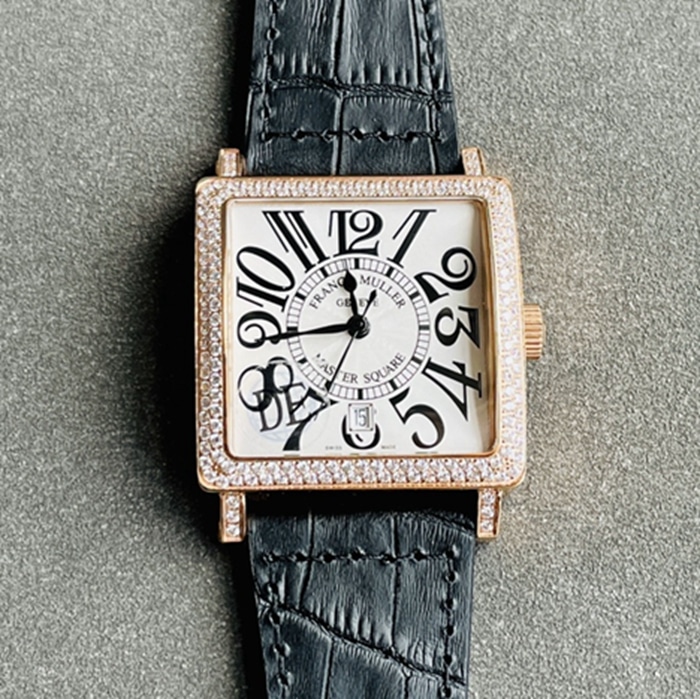 Top super clone Franck Muller Men's Gold Plate Full of Stars Series Belt Wristwatch with Square Case & Calfskin Strap