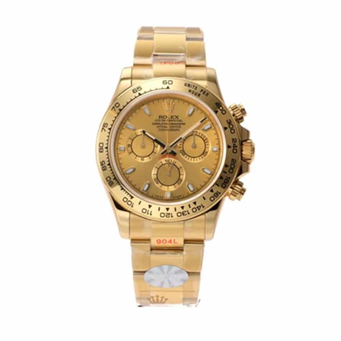 Réplica Premium Rolex Reloj de pulsera Rolex Cosmograph Daytona chapado en oro para hombre con correa de acero 904L y movimiento Cal.4130