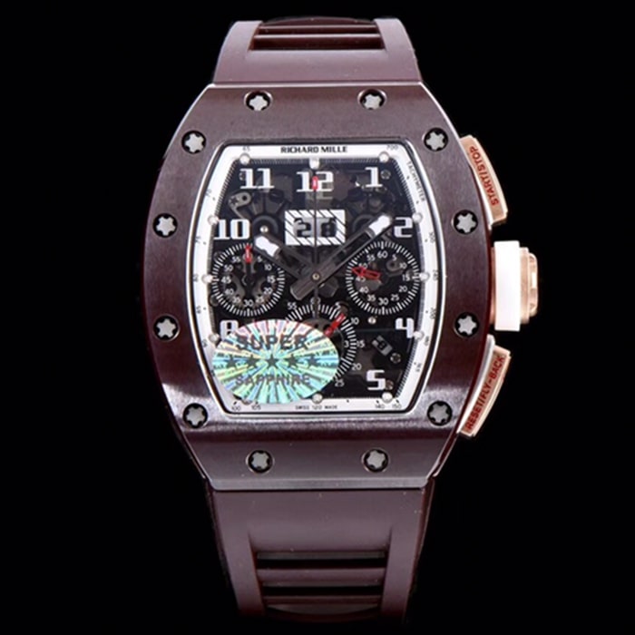 Large Factory Super Clone Richard Mille Richard Mille Men's Black Plate Automatic Chronograph Wristwatch