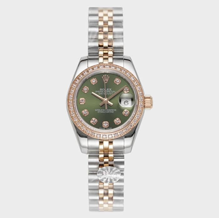 Top CollectWatches Rolex Women's Green Dial Log Type Steel Strap Wristwatch