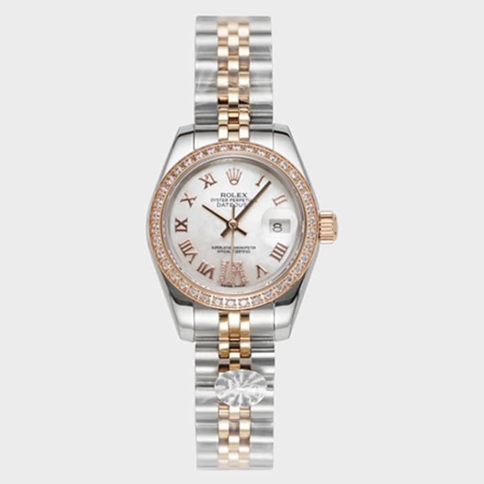 Top CollectWatches Rolex Women's White Plate Logotype Steel Strap Wristwatch