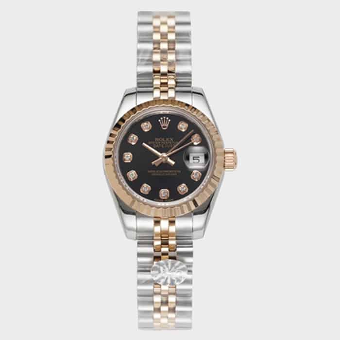 Top CollectWatches Rolex Women's Black Dial Logotype Steel Strap Watch - New Color Arrival WF 28㎜