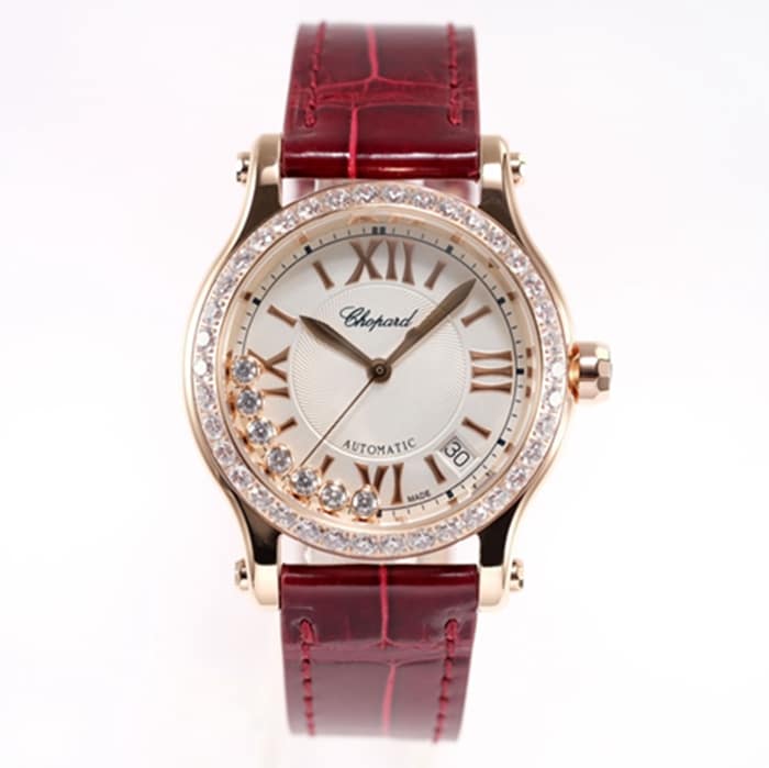 Chopard Women's HAPPY DIAMONDS White Dial Red Strap Mechanical CollectWatch - YY 2021 Superb Detailing 2892-2 Movement