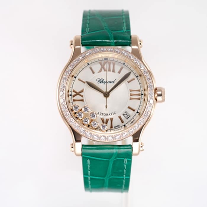 Chopard Chopard Women's Happy Diamond Series Mechanical Wristwatch with White Plate, Green Band and Noble Goddess Details
