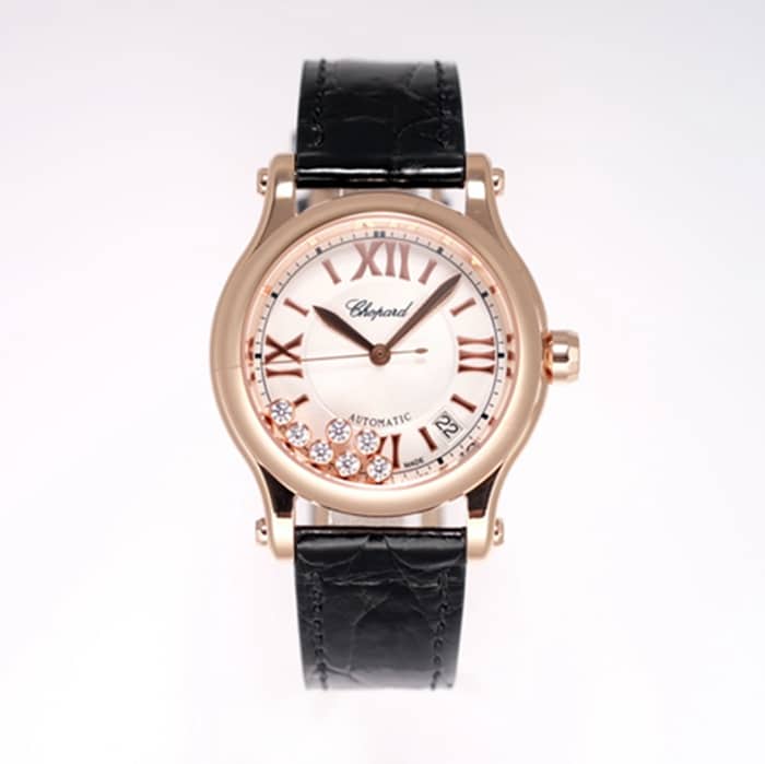 Top Collectwatch Chopard women's white plate black strap Happy Sport series with 2892-2 integrated movement