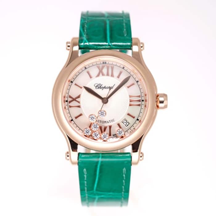 Top CollectWatches Chopard Chopard Women's White Plate Green with Happy Diamonds HAPPY DIAMONDS Collection – Noble Goddess Watch, Super Clone Details