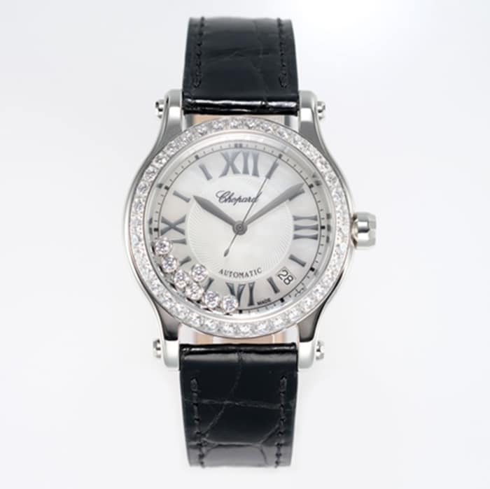 Exclusive Chopard Happy Diamonds Collection: Noble Goddess Women's Watch, White Plate with Superstar Black Strap Masterpiece